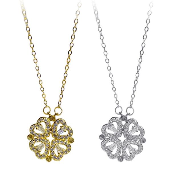 

pendant necklaces heart-shaped pearl shell ever-changing four-leaf clover items decorated with crystal zircon necklace, Silver