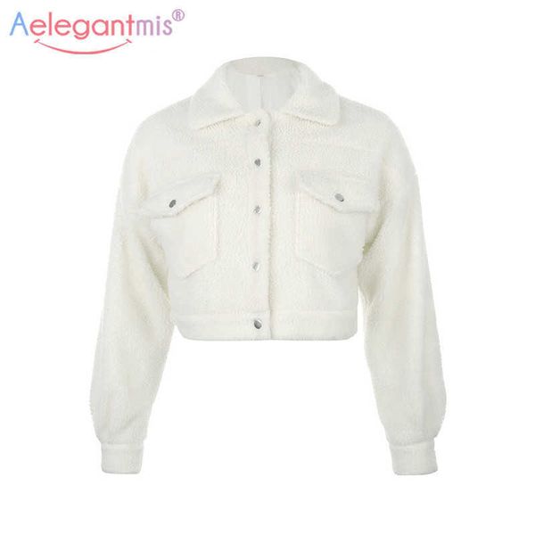 Aelegantmis Streetwear Autunno Inverno Caldo Donna Cappotto in pelliccia sintetica Morbido ry Giacca corta in agnello da donna Capispalla casual allentata 210607