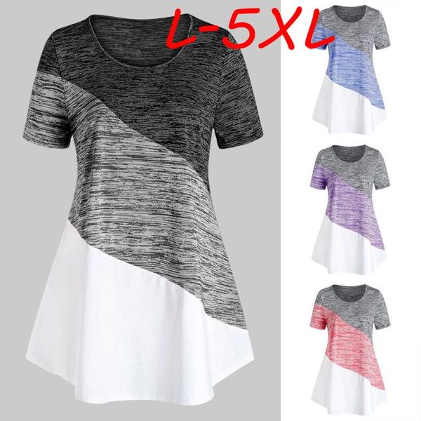 

women's t-shirt plus size shirt women 2021 fashion tie-dye short t-shirts summer loose casual colorblock patchwork tshirt sleeve, White