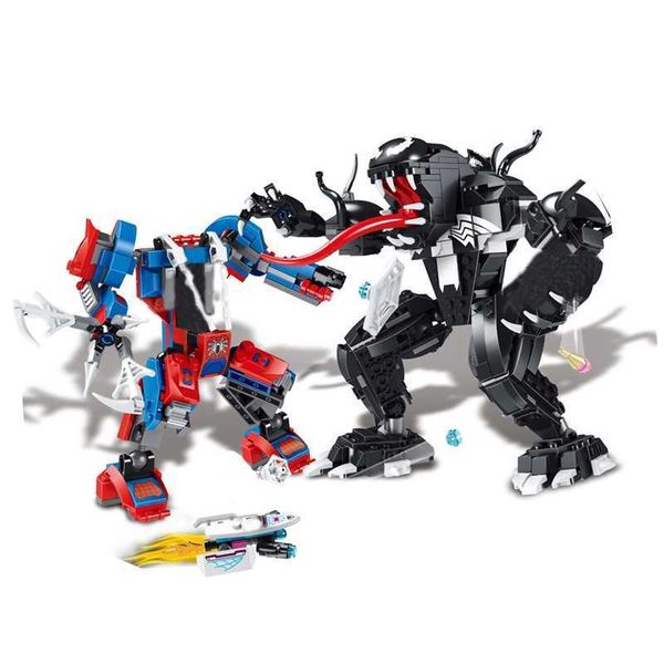 2021 neue Super Hero Serices Spider Mecha Showdown Film Modell Set Bausteine Ziegel Kinder Spielzeug Modell Kit Kinder Spielzeug geschenk X0902