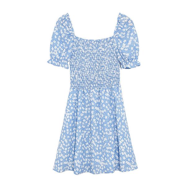 

blsqr fashion autumn women draped flowers print dress retro square collar puff short sleeve ladies mini vestidos 210430, Black;gray