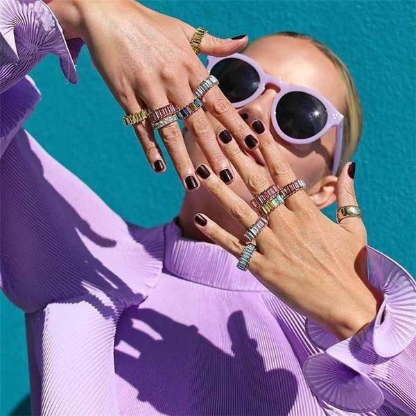 

cluster rings personalized hiphop punk for girls colorful geometric rhinestone charm party fingers decoration gift friend rt042, Golden;silver