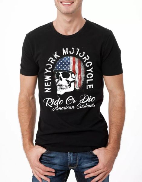 

biker t-shirt ride or die skull rider usa gang new york speed racer black motor, White;black