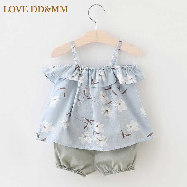 

love dd&mm girls clothing sets summer girl fashion tree leaves flower belt + shorts suit 210715, White