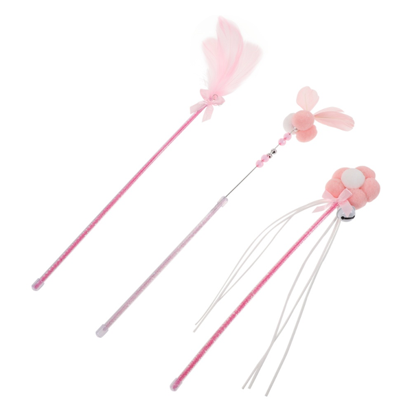 

cat toys 3pcs adorable teaser wand funny feather stick toy pet interactive