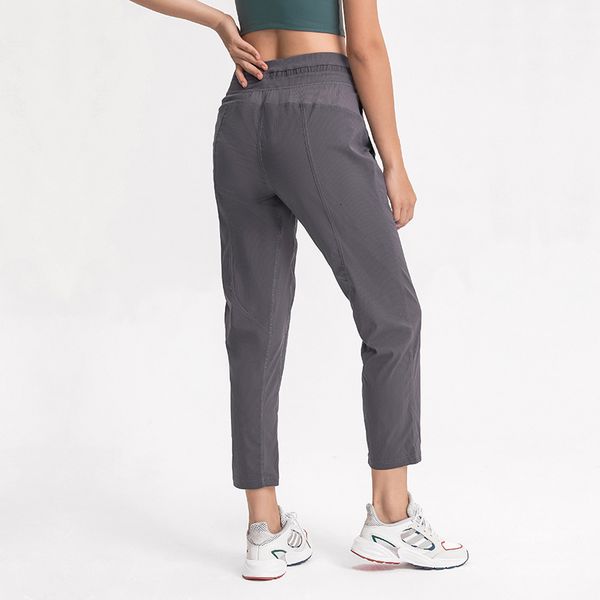 

spring and summer drawstring woven casual capris women's loose straight exercise fitness pocket yoga pants, Black