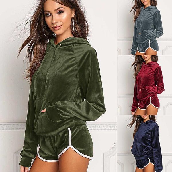 

2pcs women sets 2021 autumn winter tracksuits hoodies sweatshirts shorts hooded 2 pieces clothing suits female women's & blazers, White;black