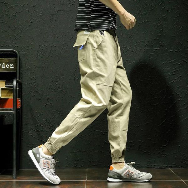 

plus size m-5xl mens 2021 streetwear big pockets cuffed skinny pants ankle length casual summer mens trousers slim fit xxxxxl, Black