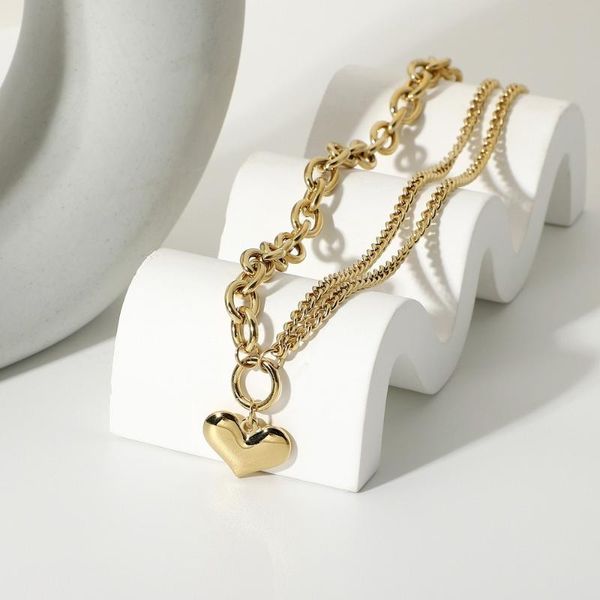

pendant necklaces fashion heart necklac two layer shiny golden plating metal necklace for women jewelry party gift, Silver