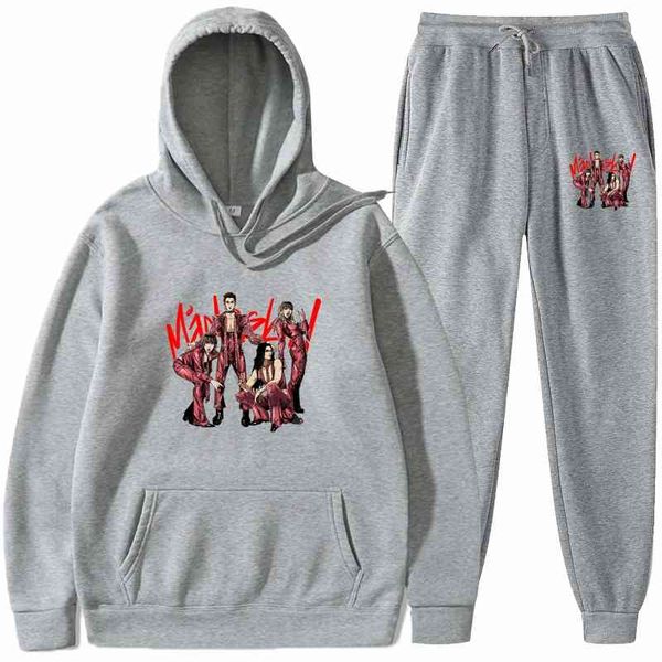 

maneskin rock b 2d print men's women's identical hooded sweater and leggings set, Black