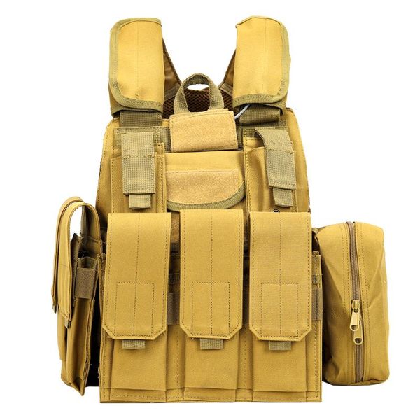 

hunting jackets adjustable molle vest with detachable pouch bags carrier chest for camping hiking mountaineering, Camo;black