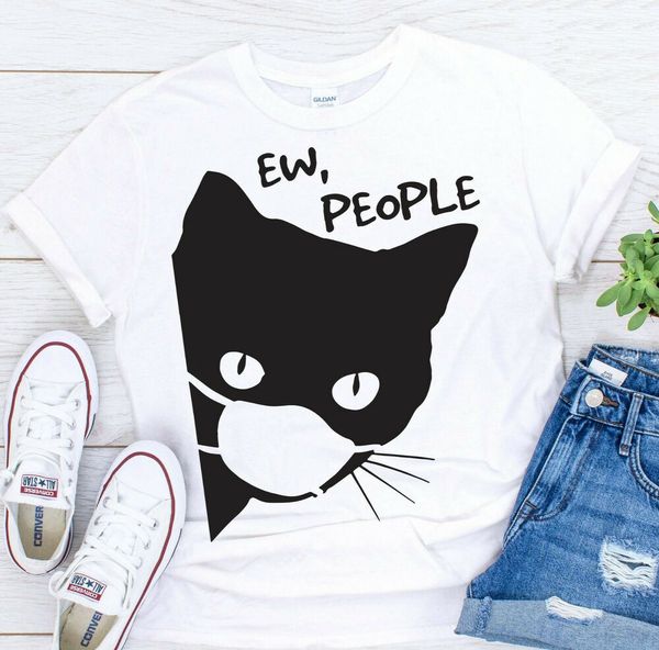 

ew people face black cat animal cat lover gift t-shirt usa size, White;black