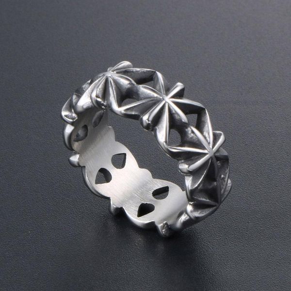 

cluster rings mens stainless steel ring fashion personality wholesale punk silver men's retro round tail jewelry, Golden;silver