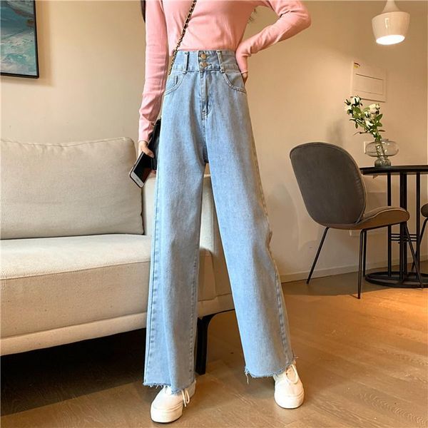 

women's jeans spring and autumn high waist wide leg pants slimming, Blue