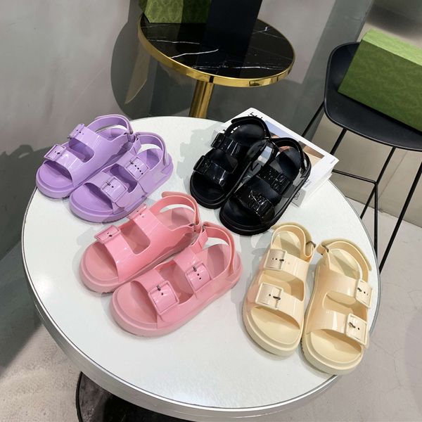 

famousÂ brand designer summer women sandals luxury flat soles woman sandal macaron candyÂ color pureÂ colors classic fashion loose beach slides, Black