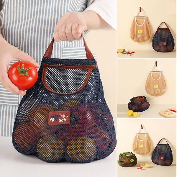 

storage bags wall-mounted fruit vegetable hanging bag durable multifunctional kitchen mesh for fruits potatoes eggs stock