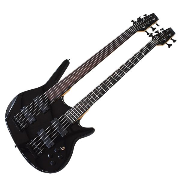 

factory outlet-5+6 strings black double necks electric bass guitar with rosewood fingerboard