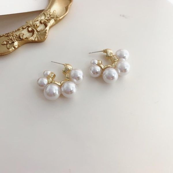 

hoop & huggie 2021 korean fashion pearl earrings exaggerating retro elegant for woman and girls holiday sweet cute wedding party s925, Golden;silver