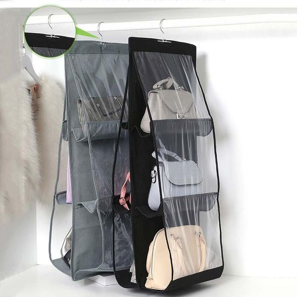 

storage bags 3 layers 6 pockets hanging handbag organizer for wardrobe closet transparent bag with hanger