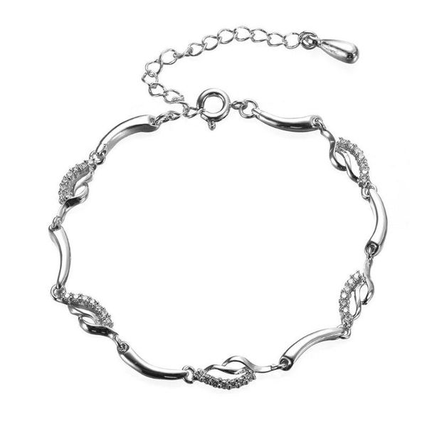 

link, chain sangdo women chic curve zircon bracelet all-match elegant silver golden color hand, Black