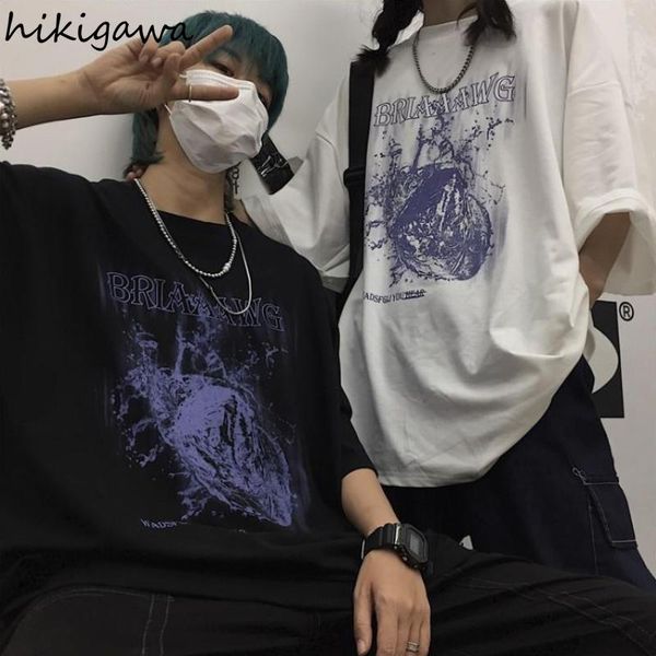 

hikigawa y2k aesthetic short sleeve goth graphic tee women cartoon print men t-shirts japan hip hop t shirts loose tshirts women's t-s, White