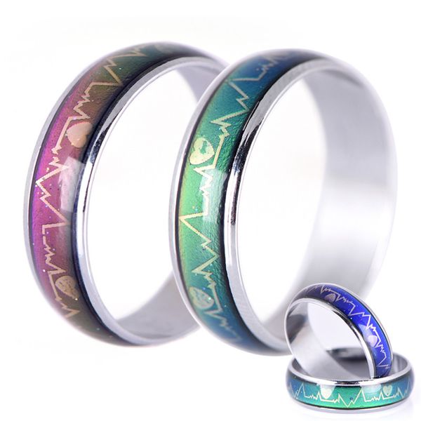 Mode kreative Platinqualität Magic Ring King Temperaturfarbe Ringelektrokardiogramm Herzschlag farbveränderte Ringe