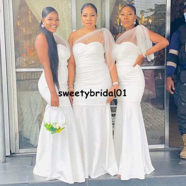

mermaid bridesmaid dresses long vestido de fiesta de boda african women long one shoulder wedding party dress, White;pink