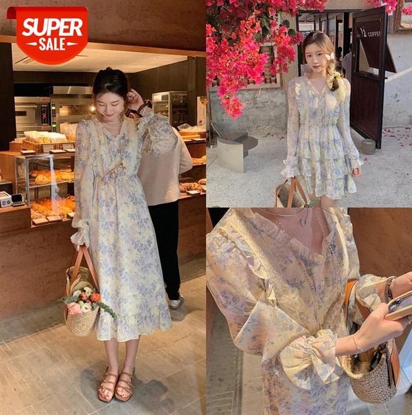 

net red fashion temperament v-neck chiffon slim skirt age reduction floral dress #5q8f, Black;gray