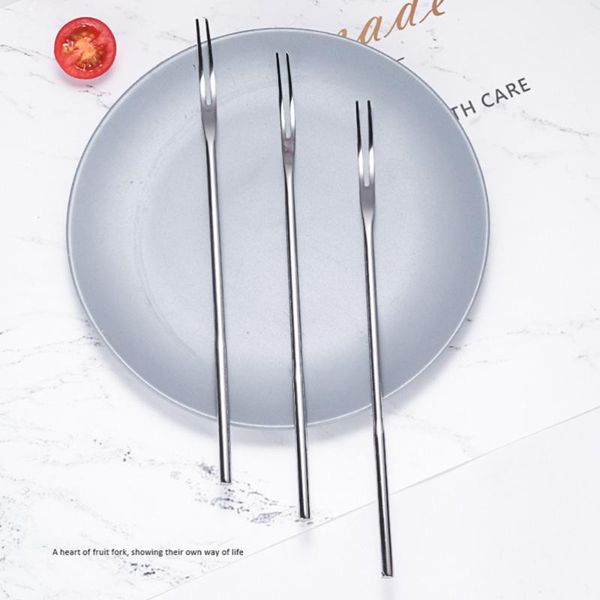 

forks 2pcs stainless steel long handle fruit two teeth dessert practical cake party supplies for home banquet bar