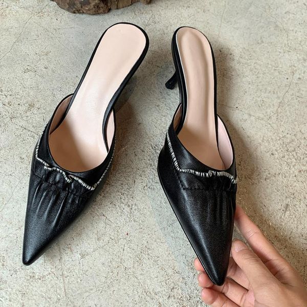 

pumps female slippers 2021 summer thin high heels sandals poined toe fashion est prom night club shoes woman, Black