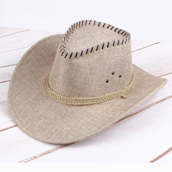 

wide brim hats spring and summer outdoor travel camping cool sun hat western cowboy linen cap british, Blue;gray