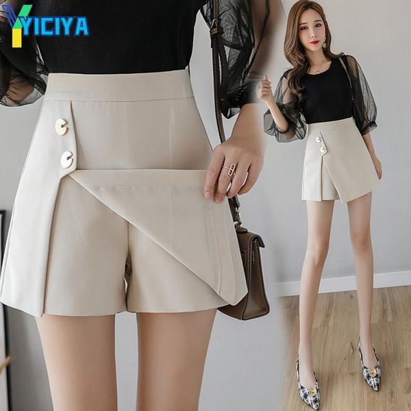 

women's shorts yiciya irregular summer korean skirts with button high waist casual slim short skirt femme,met,women clothing, White;black