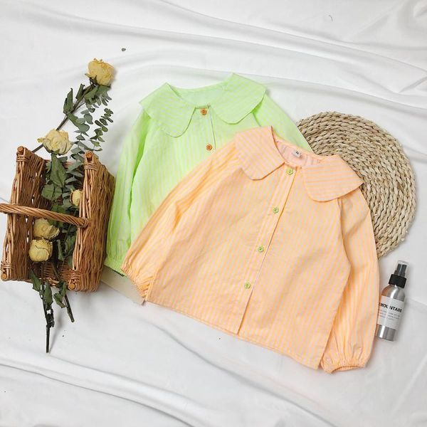 

shirts baby girls casual fluorescence striped doll 2021 cotton 2 colors all-match clothes 1-6y, White;black