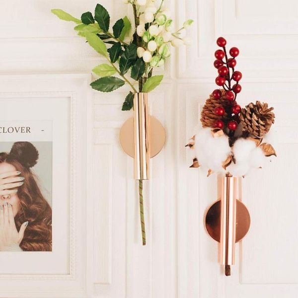 

vases wall mounted adhesive metal dried flower vase tube home garden balcony decor