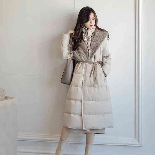 

winter down jacket women 2021 new medium length korean white goose down belt loose cotton jacket women, Black