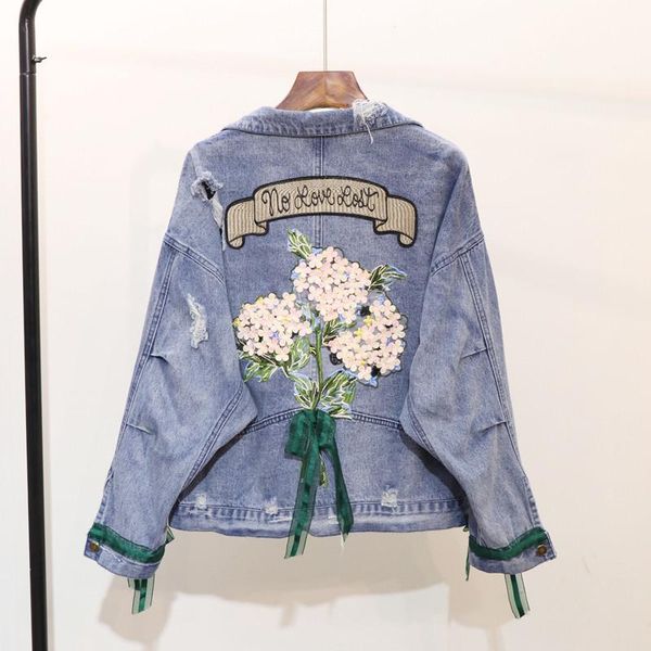 

women's jackets embroidered denim jacket women spring autumn loose korean bf heavy industry short, Black;brown