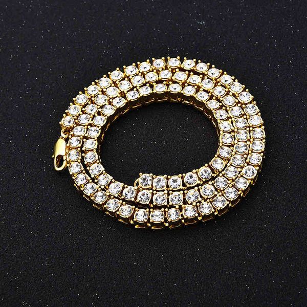 

fashion brand hip hop water drill chain full single row necklace hiphop, Black