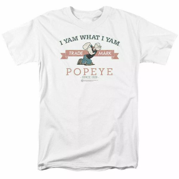 

popeye vintage i yam what i yam t shirt licensed comic cartoon tee white, White;black