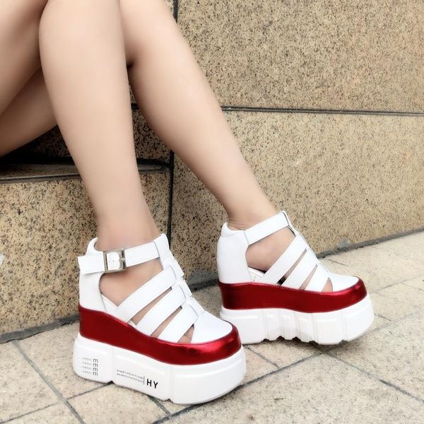 

slippers increase within 12cm platform shoes fish mouth sandals women's super high heels non-slip thick bottom 2021 summer style, Black