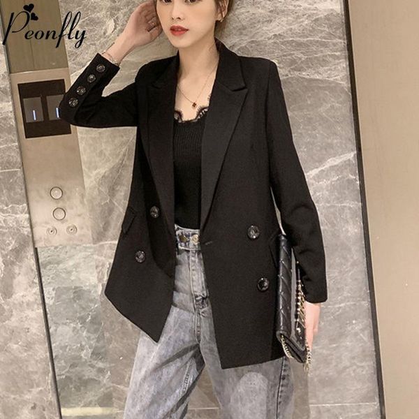 

black women blazer 2021 formal blazers ladies double breasted pockets jackets coat loose femme women's suits &, White;black