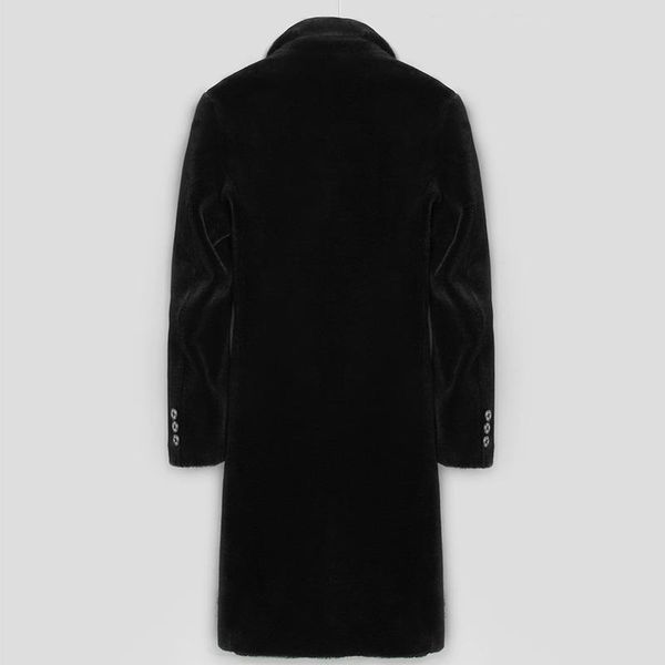 

men's leather & faux real fur coat men sheep shearing wool long single button warm parka black overcoat outwear lx2549