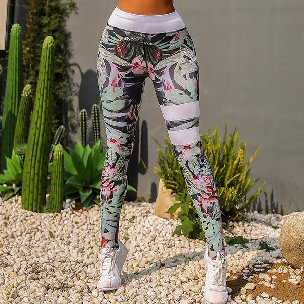 

yoga outfits iwuparty floral printed forest leggings with stripe gym workout sports women fitness tights leaves rainforest jungle pants, White;red