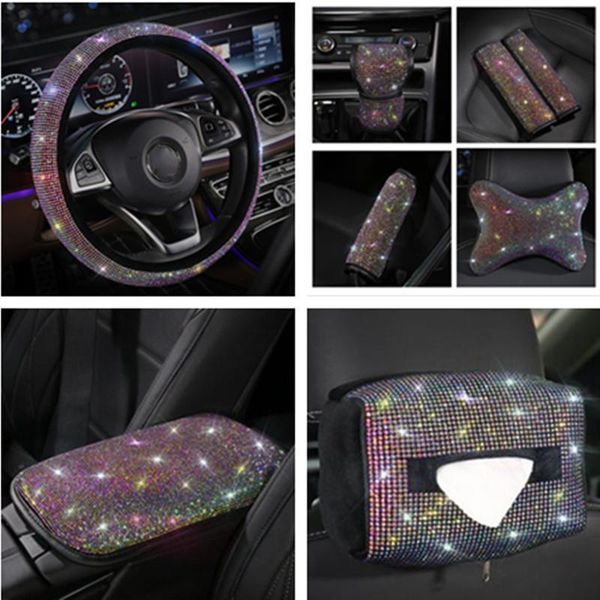 

steering wheel covers bling car interior seat belt shoulder pad decorations colorful rhinestones cover luxury