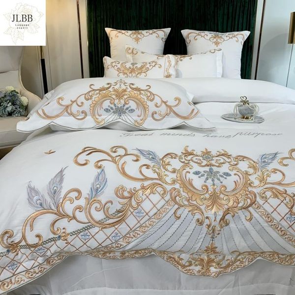 

bedding sets luxury europe 60s sanding satin egyptian cotton gold fine embroidery set duvet cover bed sheet pillowcases home textiles