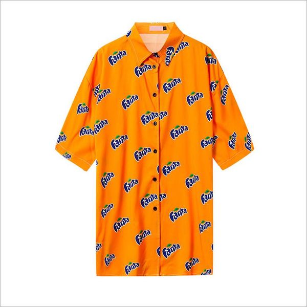 

women's blouses & shirts hiawatha fun orange soda printed blouse loose women and men short sleeve blusas t4607, White