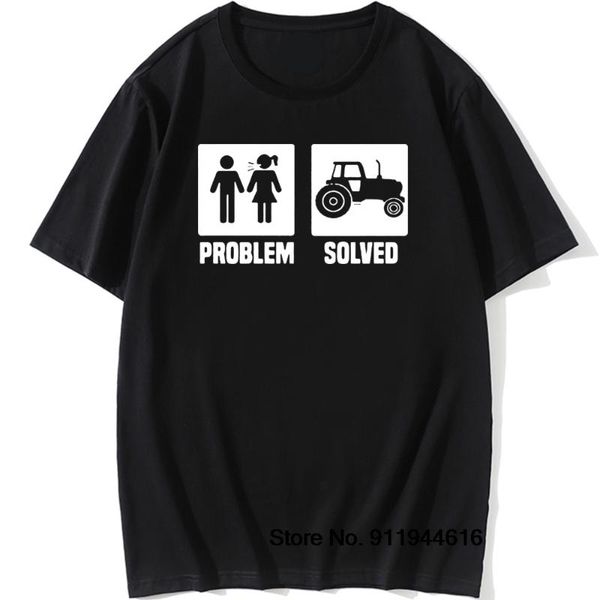 

men's t-shirts funny tractor farming farmer problem solved t-shirt mens summer style vintage short sleeves normal streetwear t shirts, White;black