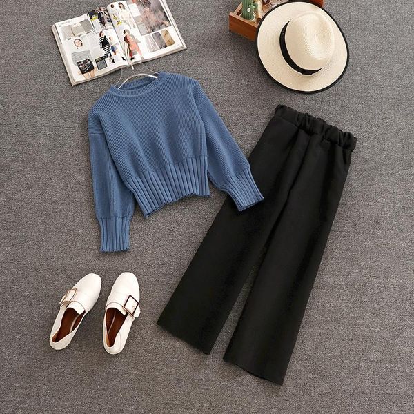 

women's two piece pants fashion autumn winter 2 sets women short sweater + wool suits elegant pullover and woolen z096, White