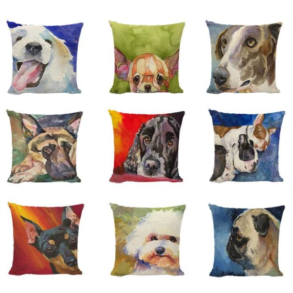 Carineria Golden Retriever Chihuahua Pittura Cani Fodera per cuscino decorativo Tessuto in poliestere Shih Tzu Pug Regali Federa per cuscino Cuscino/Dec