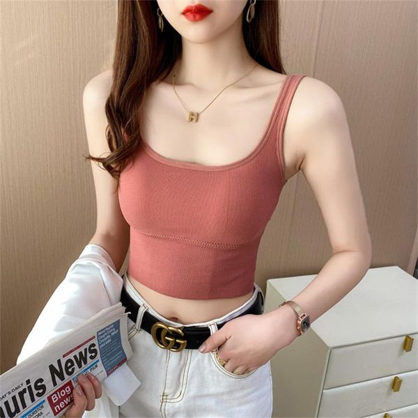 

women's tanks & camis women 2021 summer solid sleeveless camisole slim fit u-neck comfortable short for woman clothing movement, White