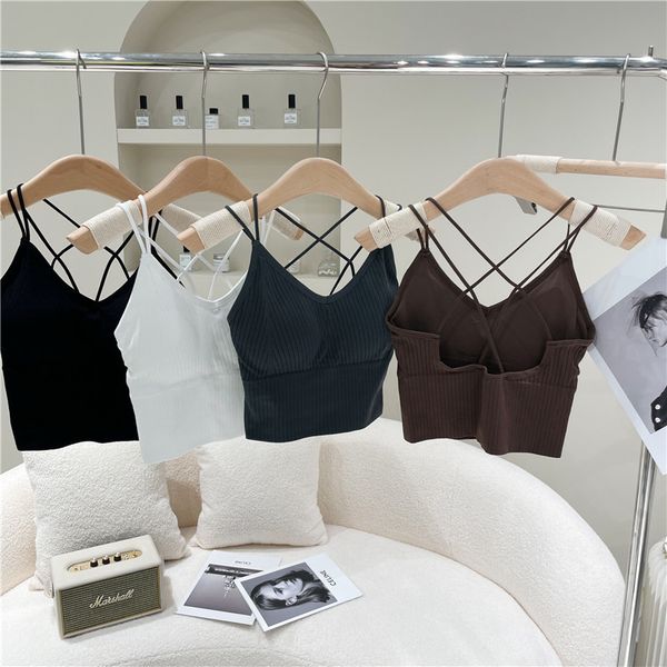 

tanks women will see 2021 niche design suspend underwear cross vest steel coil band wrapped anti-light cracked breast cap, White